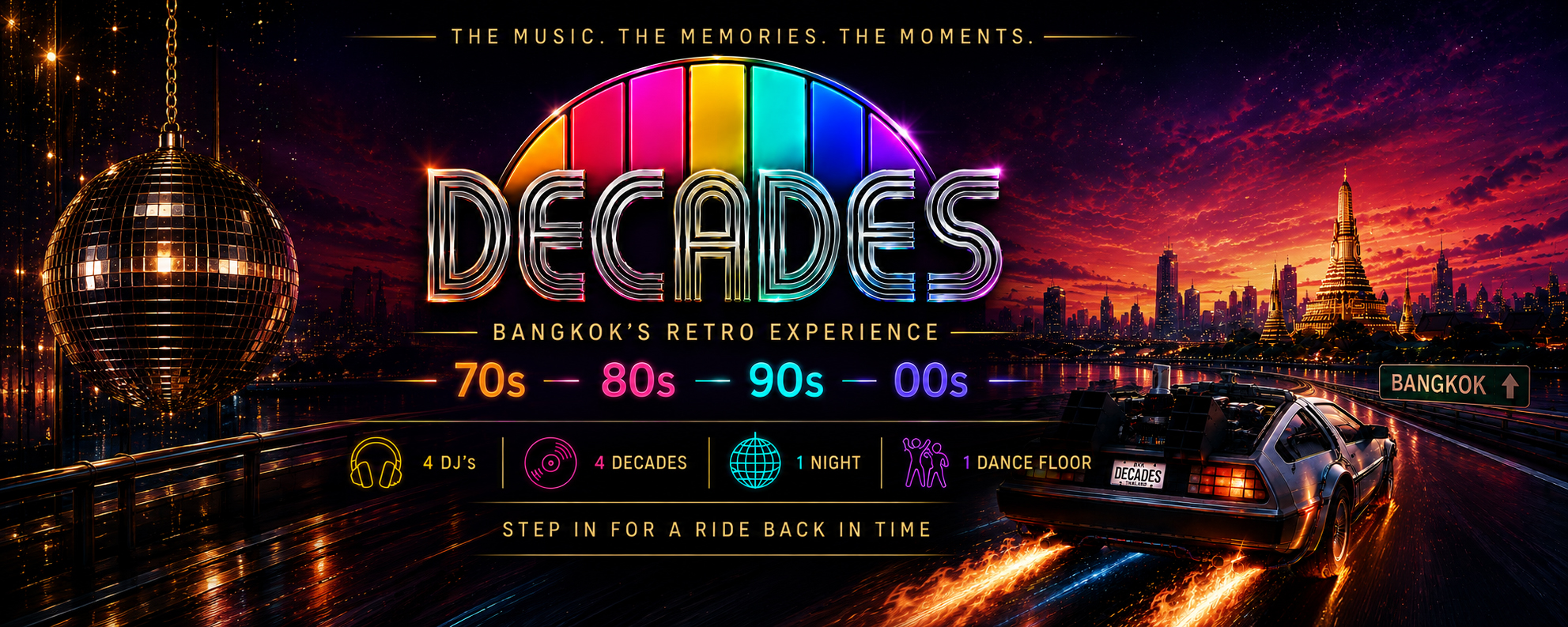 DECADES — Bangkok's Retro Experience — 70s 80s 90s 00s — 4 DJs, 4 Decades, 1 Night, 1 Dance Floor